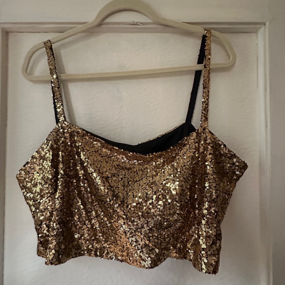 Eloquii Shimmering Gold Sequin Crop Top